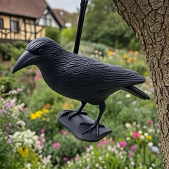 Realistic Raven Decoy for Pigeon Deterrence Balcony Garden 35×32.5x22cm