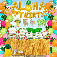 327 PCS Luau Party Decorations Set Serve 25, Hawaiian Birthday Party Supplies De