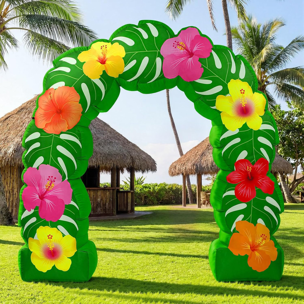 8.2 Ft Tropical Hawaiian Inflatable Arch Summer Luau Party Decoration Monstera L