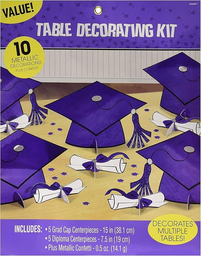 Amscan 240211.1 Purple Graduation Table Decorating Kit | Party Favor | 1 kit
