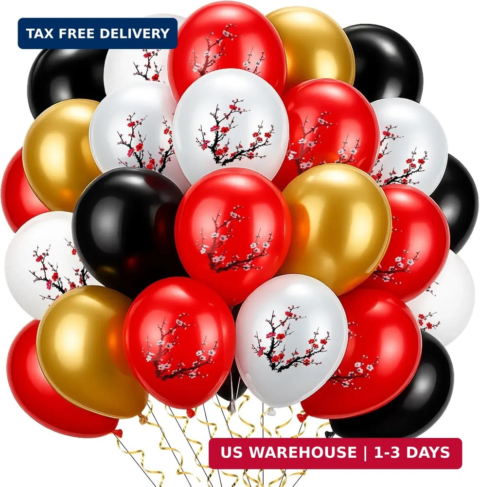 Jenaai 60 Pcs Hibachi Party Decorations Red White Black Gold Hibachi Balloons 12