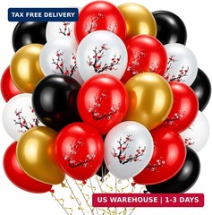 Jenaai 60 Pcs Hibachi Party Decorations Red White Black Gold Hibachi Balloons 12