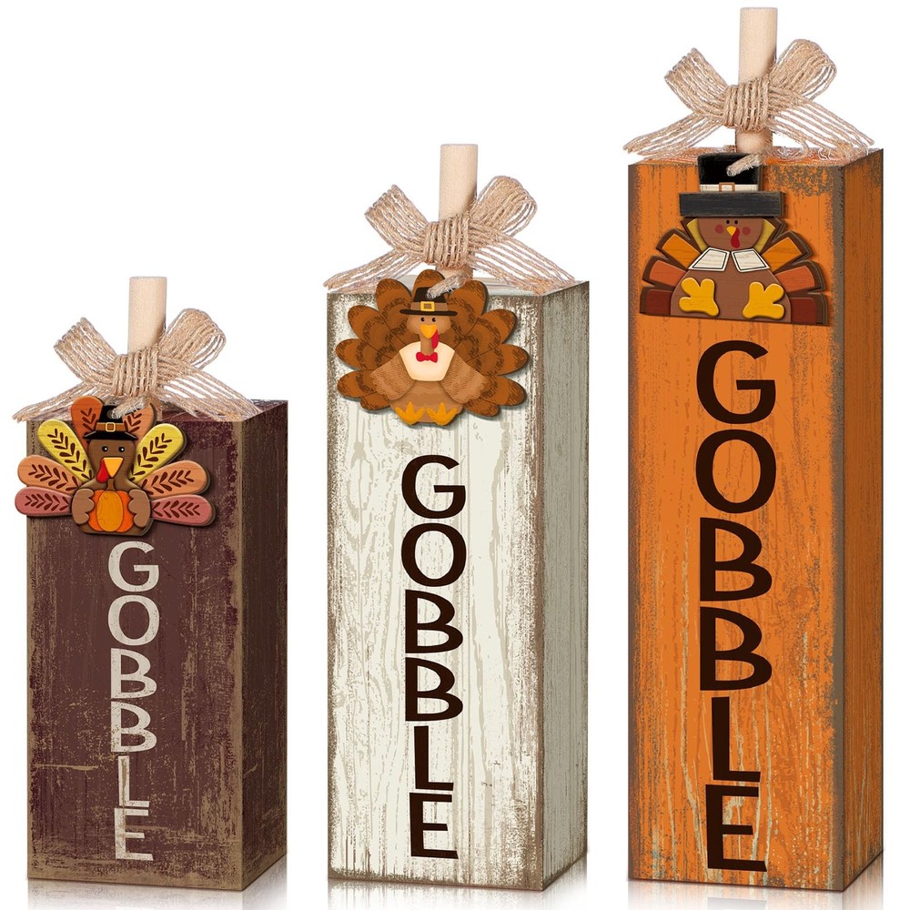 3 Pcs Fall Table Decor Thanksgiving Centerpiece Wood Autumn Block Sign Harvest