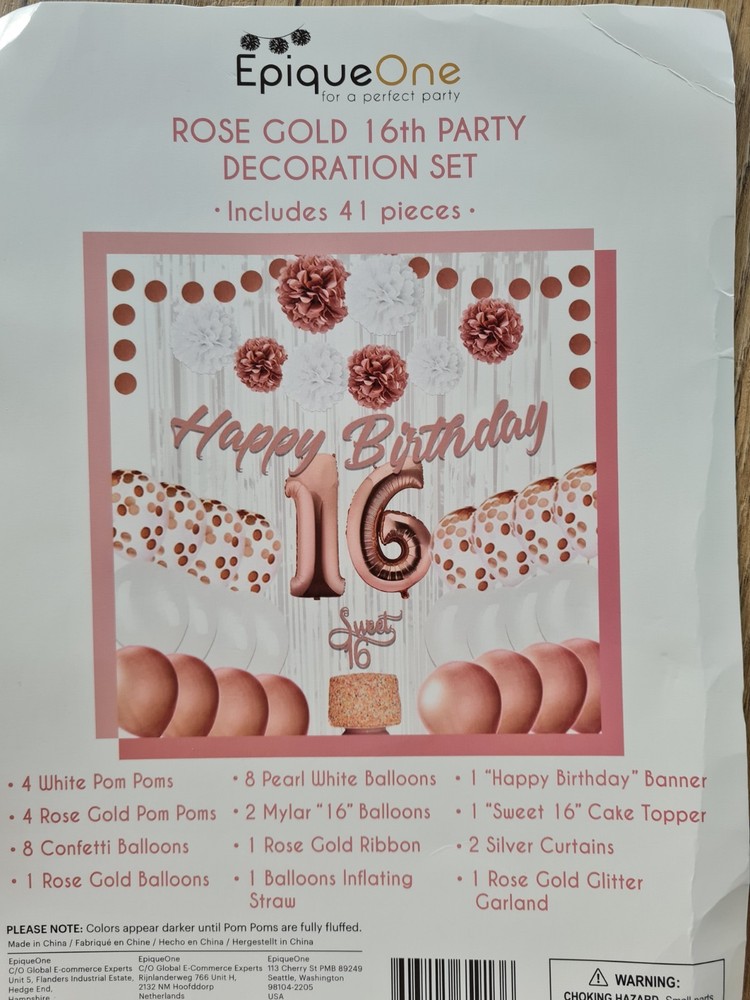Rose Gold Celebration Kit: 16th birthday party decoration – 41-Piece