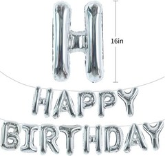 Reusable 16 Inch Silver Foil Happy Birthday Balloon Banner for Celebrations