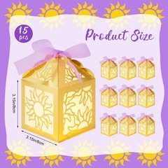Gold Sun Lanterns Centerpieces Birthday Paper Boxes Ribbon Cutout Decor 15 PCS