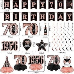 70th Birthday Decorations for Women, 21pcs the 1956 Banner Balloon Party Sup…