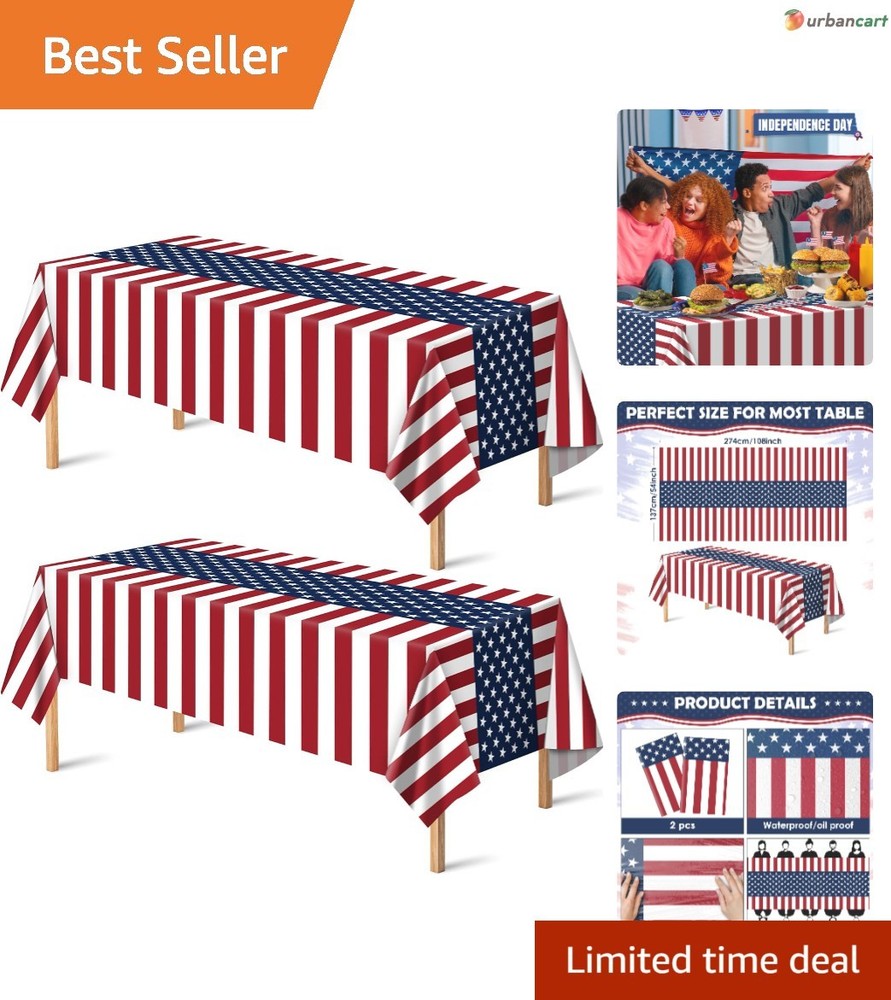 Patriotic American Flag Plastic Tablecloth (2 Pack) for 4th of July & Memoria…