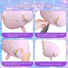 Mermaid Balloons Set – 6PCS Mermaid Tail Seashell Conch Foil Balloons, Pink