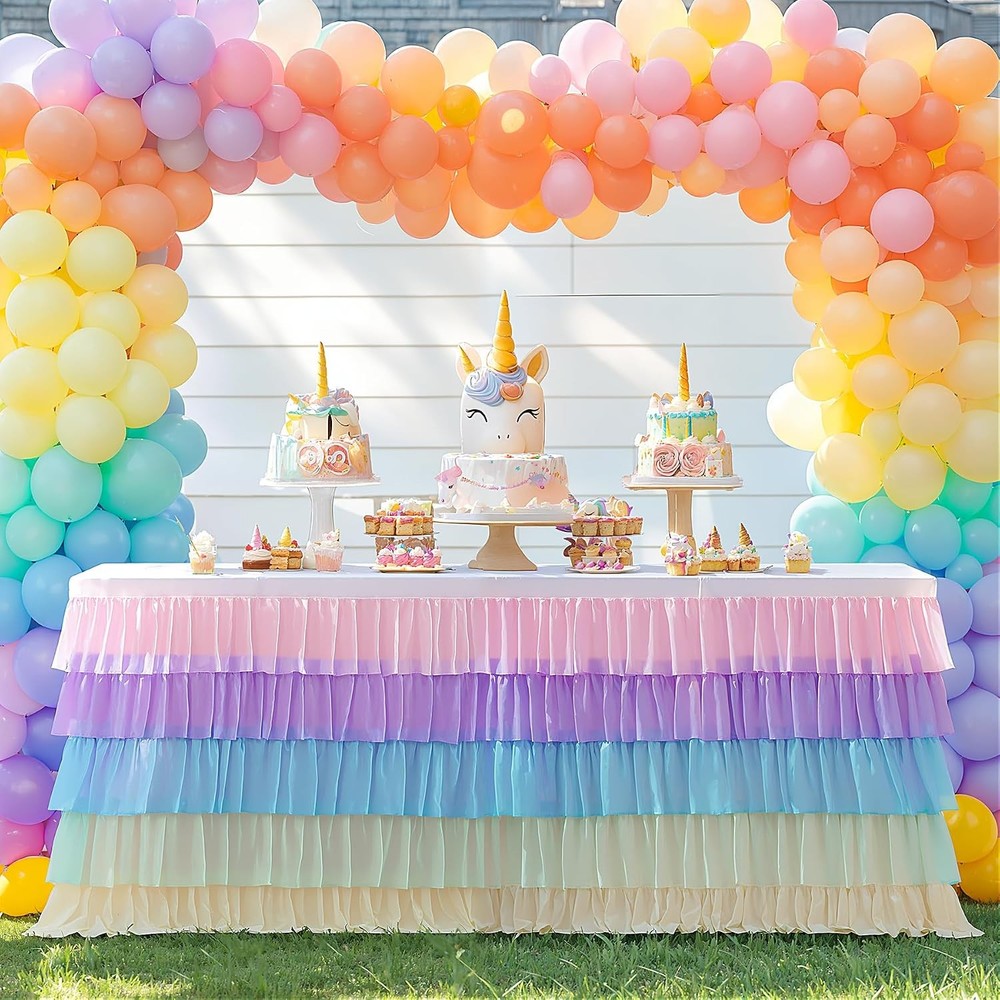Rainbow Table Skirt Tutu Unicorn Tablecloth for Birthday Party Baby Shower