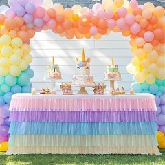 Rainbow Table Skirt Tutu Unicorn Tablecloth for Birthday Party Baby Shower