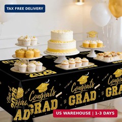 2 Pack Graduation Tablecloths, Black and Gold Graduation Decorations 2026, Gradu