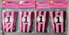 1st Birthday Party Favor Popcorn Box Holder Pink Stripes ~ Lot of 4 Packs of 5