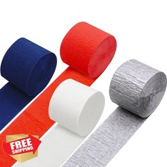 FUGUIR 4 Rolls Patriotic Crepe Paper Streamers Red White Blue