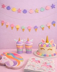 Pkg Of 4 Unicorn, Rainbow, Beach/seashell, Ice Cream Kids Girl Party Decorations