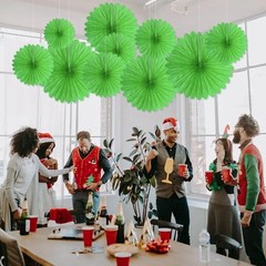 20 PCS Grass Green Hanging Paper Fan, Honeycomb, Round, Wedding, Birthday