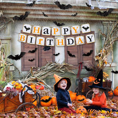 Halloween Party Decorations – Orange Black Latex Balloons, Happy Birthday Banner