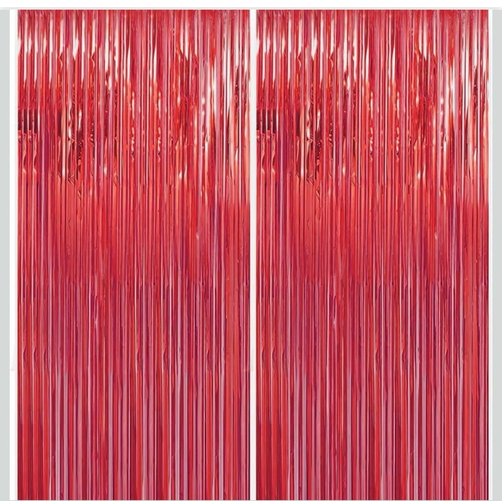 3.2Ft x 6.56ft.2Pack Red Metallic Tinsel Foil Fringe CurtainsParty Decoration