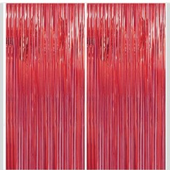 3.2Ft x 6.56ft.2Pack Red Metallic Tinsel Foil Fringe CurtainsParty Decoration