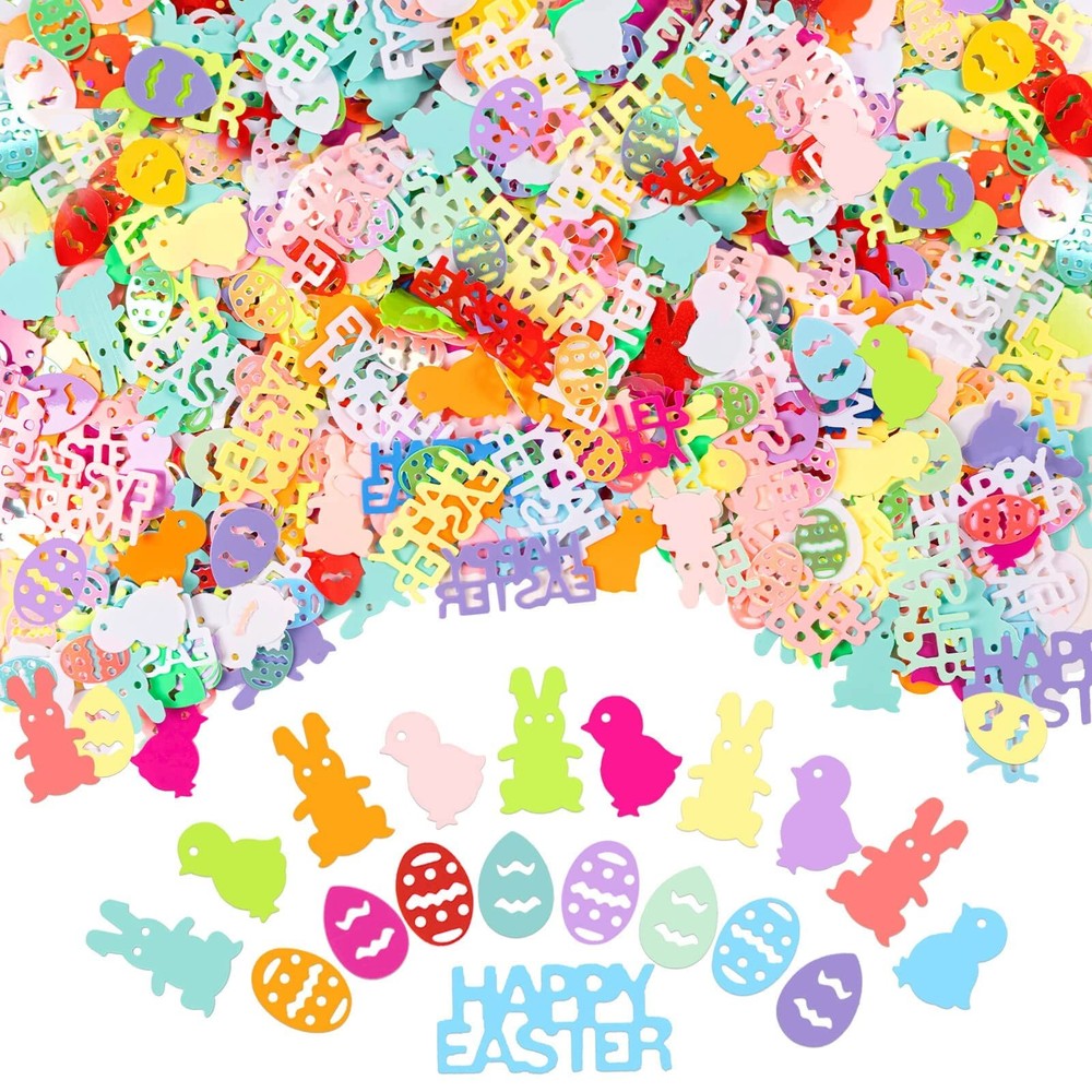 3.2oz 3000 PCS Easter Confetti Rabbit Egg Chicken Glitter Metallic Foil Scatter