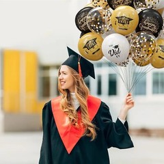 20 Graduation Party Balloons Decorations 12 Inch Black White Gold College Kids