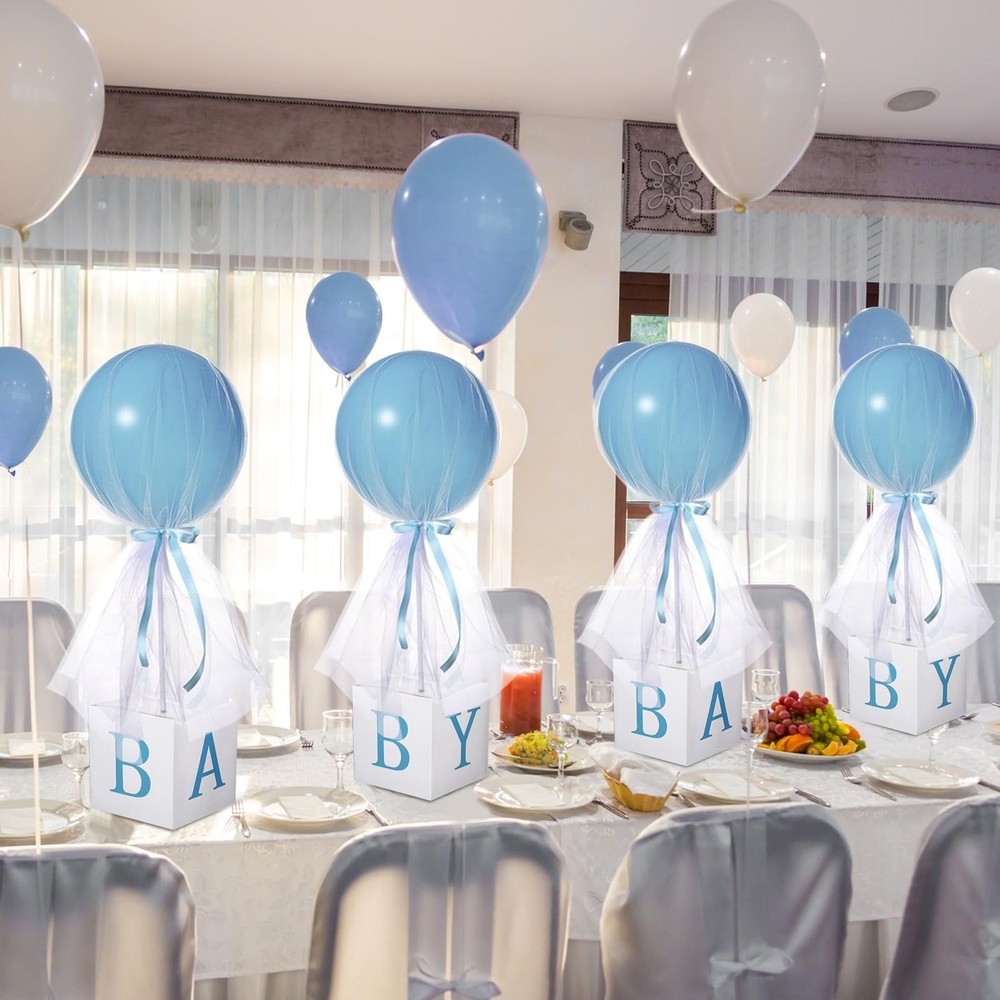 4 Set Blue Boy Baby Shower Table Centerpiece Decor 24» Tulle Tutu Balloon wi…