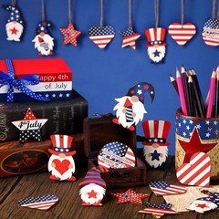 24 Decorative Wooden Gnome Ornaments for 4th of July & Memorial Day Celebrations