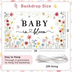 Wildflower Baby in Bloom Backdrop Banner Shower Decorations Pink Yellow