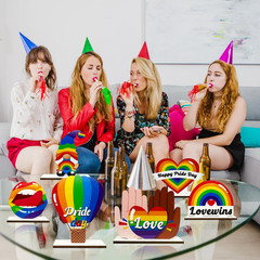 6 Pcs Gay Pride Table Wooden Decorations LGBT Pride Month Party Table Decor LGBT