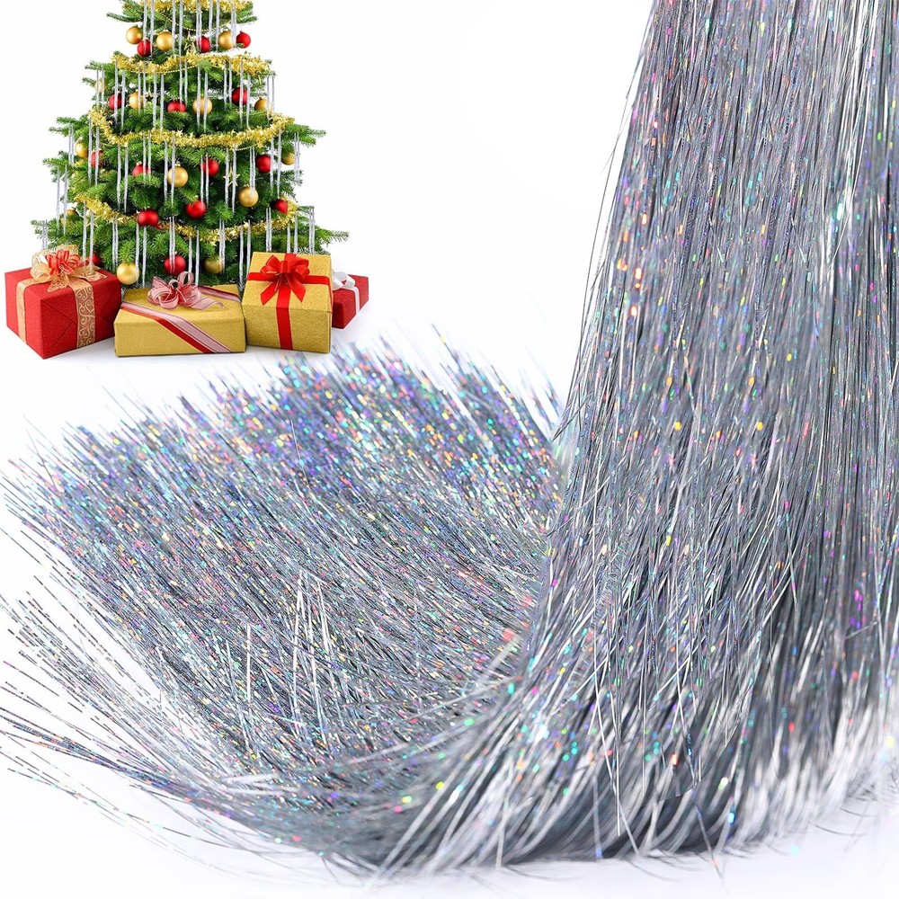 40000 Strands 19.7 Inch Silver Tinsel Icicles Christmas Tree Foil Fringe Decor
