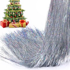 40000 Strands 19.7 Inch Silver Tinsel Icicles Christmas Tree Foil Fringe Decor