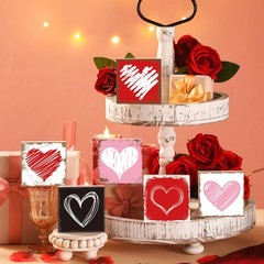 6 Pcs Valentines Tiered Tray Decor Set Wood Heart Standing Blocks Decor Farmh…