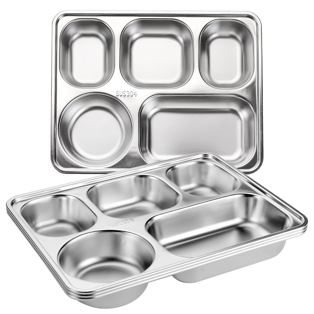 Tebery 3 Pack Stainless Steel Rectangular Divided Plates Tray, Large, Silver