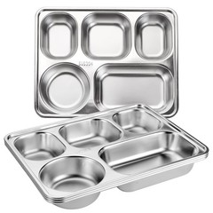 Tebery 3 Pack Stainless Steel Rectangular Divided Plates Tray, Large, Silver