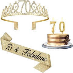 70th Birthday Tiara, Sash & Gold Number Candles for Women – Celebrate in Style