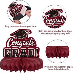 Honeycomb Table Toppers 9 Pack Graduation Decorations Class of 2026 Maroon Black