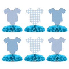 6 Pcs Blue Bodysuit Party Decorations, Blue Gingham Honeycomb Centerpieces, B…
