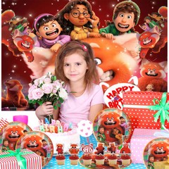 Turning Red Birthday Party Supplies Set Plates Balloons Cake Toppers for Kids