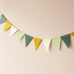 Large Gold Green(10 Feet), Paper Triangle Flags Bunting for Greenery Baby Shower