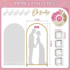 6.6FT Metal Arch Stand & Cover Set, Pink Balloon Kit, 153 Balloons, Baby Shower