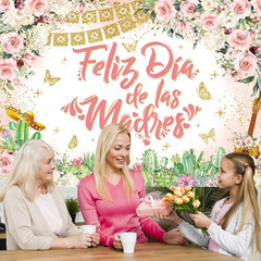 Feliz Dia De Las Madres Banner Backdrop 7X5Ft Rose Gold Flowers Happy Mothers Da