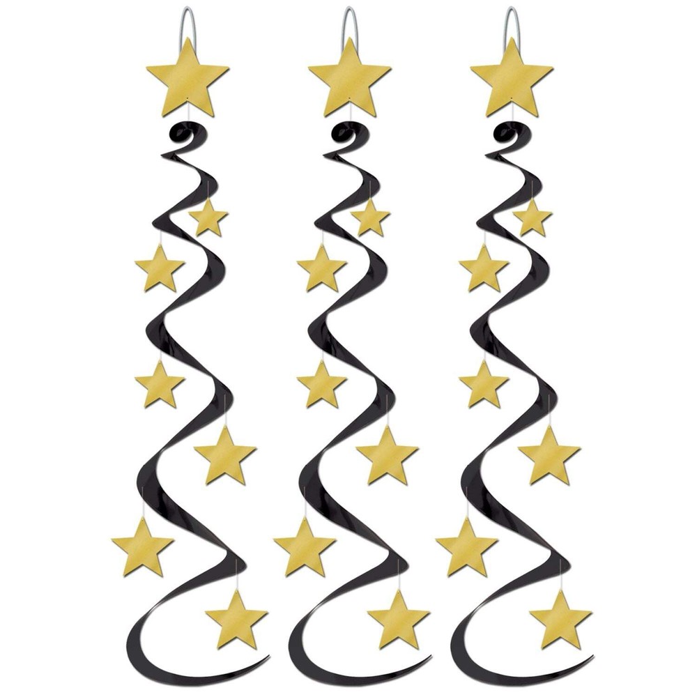 Beistle Black and Gold Star Whirls – New Years | Party Supply | Decoration