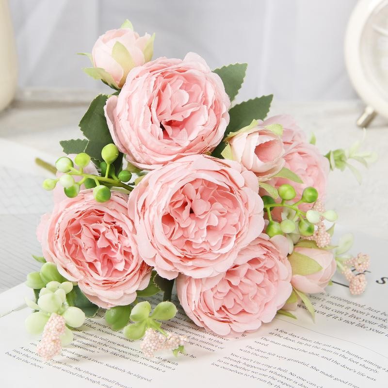 Artificial Flowers Fake Silk Peony Vases Flower Bouquets Home Room Decoration
