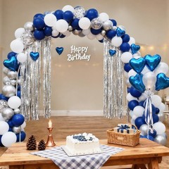 65pcs Navy Blue Silver Balloons, 12 Inches Navy Blue White Metallic Silver Ch…
