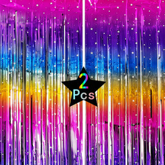 2PCS, Rainbow Foil Fringe Curtain, Backdrop Party Decoration, Birthday Wedding
