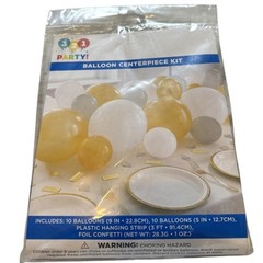 321 Party Balloon Centerpiece Kit – White, Gold & Gray with Foil Confetti – New