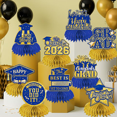 12Pcs Blue and Gold Graduation Decorations 2026 Honeycomb Centerpieces 2026 Grad