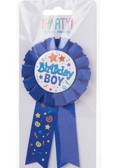 Birthday Boy Blue Fabric Award Ribbon Badge Party Supply