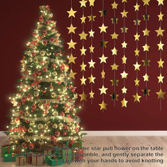 Glitter Star Garland Banner 130Ft Star Hanging Banner for Party Decor Gold