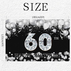 Happy 60Th Birthday Backdrop, Sixty Years Old Birthday Decoration Banner, Black